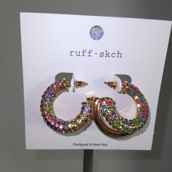 Multicolor Crystal Gold-Tone Hoop Earrings - Picture 6 of 7